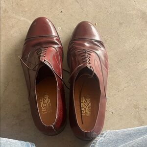 Salvatore Ferragamo Men's Dark Red Leather Oxfords